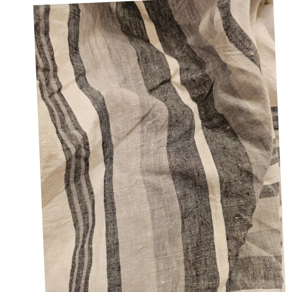 Hotel Collection King Duvet Cover 100% Linen Grey White Oversized Plaid Modern